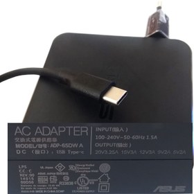 تصویر آداپتور لپ تاپ ایسوس 20V 3.25A TYPE C 65W 