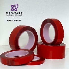 تصویر چسب دو طرفه ژله ای شفاف روکش قرمز برند bono tape - 3 سانت ا Transparent gel glue with white coating of MBO brand Transparent gel glue with white coating of MBO brand