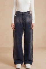 تصویر شلوار جین نیم بگ آبی چرک زنانه قد 105 