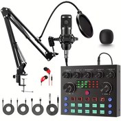 تصویر بسته میکروفون کندانسور با کارت صدا V8S 