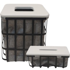 تصویر ست جا دستمال و سطل میله فلزی با پارچه داخلی 