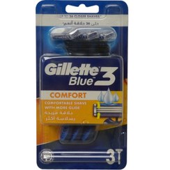 تصویر خودتراش مردانه 3 تیغ ژیلت مدل Blue 3 Comfort Men's shaver with 3 Gillette blades, Blue 3 Comfort