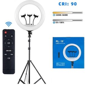 تصویر رینگ لایت 18 اینچ مدل RL-18 با سه پایه Live Stream Holder RL-18 Ring Light