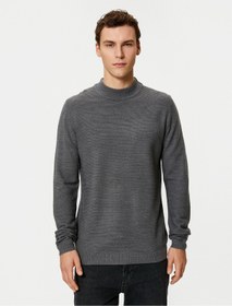 تصویر Basic Triko Kazak Slim Fit Dik Yaka Dokulu Uzun Kollu 