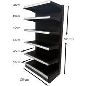 تصویر قفسه فروشگاهی یکطرفه 6 طبقه (40*5+50*1) ارتفاع 220 سانتیمتر 