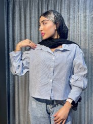 تصویر شومیز کراپ زنانه راه راه کد ۴۰۳۰۴۶ 