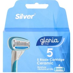 تصویر تیغ یدک سیلور مدل گلوریا بسته ۴ عددی ۵ لبه زنانه 