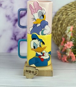 تصویر ماگ سرامیکی دیزنی DAISY DUCK و DONALD DUCK بلند برجسته دسته مستطیل 