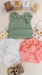 تصویر ست کلاه بافت تدی و توربان گره 