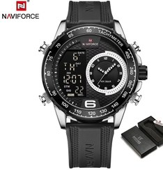تصویر ساعت مردانه مارک ناویفورس مدل naviforce 9199دوزمانه موتور ژاپن ضد اب بند پیو قاب استیل ضد زنگ به همراه پک کامل وگارانتی - مشکی صفحه نقره ایی naviforce