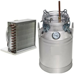 تصویر دستگاه تقطیر یا گلابگیر عرقگیر ۲۵ لیتری با کندانسور خنک کننده برقی فن دار و ترمومتر دماسنج ا Distiller 25 litr Distiller 25 litr