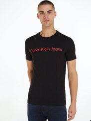 تصویر تی‌شرت مردانه کلوین کلین جینز - لباس‌های غیررسمی - از پنبه، مشکی و قرمز برند calvin klein jeans Men's Institutional Logo Slim Fit T-Shirt - Cotton , Black and Red