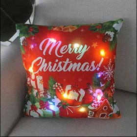 تصویر کاور کوسن دکوراتیو لایتدار LED با روکش مخمل - طرح LED light up and velvet Christmas Throw Pillow Cover