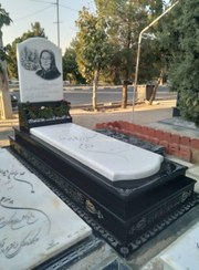 تصویر سنگ مزار گرانیت مشکی سوپر بلک،سنگ مزار مرمریت سفید ،سنگ قبر لاکچری ،طرح لاله سفید کد50 