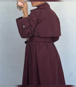 تصویر ترنچ کت زرشکی بلند Trench coat chery
