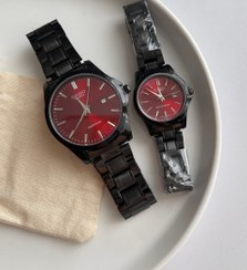 تصویر ساعت ست کاسیو رنگ مشکی صفحه قرمز 