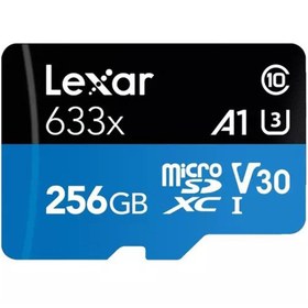 تصویر رم میکرو 256 گیگ لکسار Lexar Blue Series 633X A1 V30 U3 C10 100MB/s + خشاب Lexar Blue Series 633X A1 V30 U3 C10 100MB/s 256GB MicroSD Memory Card