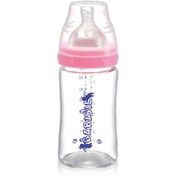 تصویر شيشه شير پيرکس 240 ميل پهن صورتی بیبی سیل babisil GLASS FEEDING BOTTLE WIDE NECK PINK