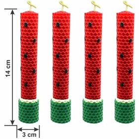 تصویر شمع موم عسل مدل طرح هندوانه یلدا (مجموعه ۴ عددی) 