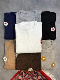 تصویر بلوز بافت دخترانه و زنانه گل دار | فری سایز | مناسب فصل سرد | استایل روزمره شیک - خاکی 