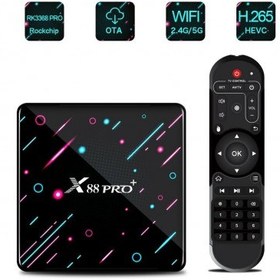 تصویر اندروید باکس Hugsun مدلX88 Pro Plus با CPU Rockchip3368 و حافظه داخلی 64 و رم 4 