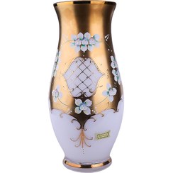 تصویر گلدان خمره ایی طلاکوب گل برجسته سفید 50 سانتی برند اگرمن 