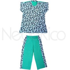 تصویر ست بلوز شلوارک نخی سایز بزرگ طرح برگ 