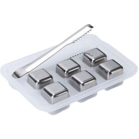 تصویر ست یخ استیل مکعبی 6 تکه همراه با انبر 