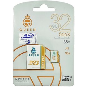 تصویر کارت حافظه Micro SD HC کوئین تک مدل Elite Pro A2 V30 کلاس 10 استاندارد UHS-I U3 سرعت 85MBps ظرفیت 32 گیگابایت به همراه آداپتور SD و کارت خوان microSD Memory Card QUEEN tech A2-V30-566X+ U3 85MBps 32 GB with SD adaptor and USB adaptor