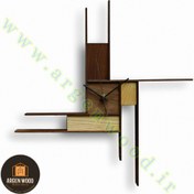 تصویر ساعت چوبی دیواری فانتزی ، مدرن و خاص طرح پازلی موندریان کد 614 