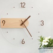 تصویر ساعت دکوری مدرن شفاف و چوبی 