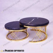 تصویر استند پذیرایی سنگی حصیری مشکی پایه طلایی - دو طبقه | کد ۰۶۰ 