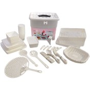 تصویر سبد پیک نیک 60 پارچه بازن مدل لایف کد 44 - صورتی خاکستری 