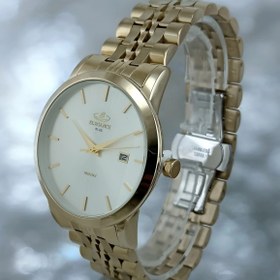 تصویر ساعت مردانه الگانس پلاس بند فلزی طلایی صفحه سفید Elegance plus men's watch