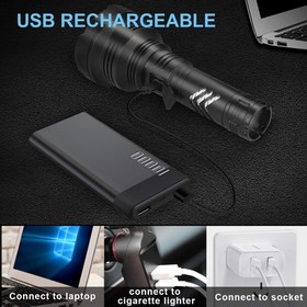 تصویر WholeFire LED Torch 100000 Lumens High Power Super Bright Powerful Flashlight USB Rechargeable 5 Modes Tactical Police Military Torch Light Outdoor Searchlight with Rechargeable Battery - ارسال 15 الی 20 روز کاری 