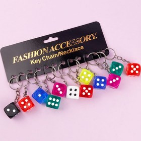 تصویر جاکلیدی تاس شیشه ای بزرگ Keychain Pendant