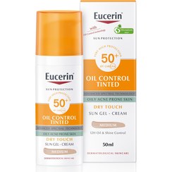 تصویر ژل-کرم کنترل چربی آفتاب برند سان رنگی متوسط SPF50+ 50 میلی لیتر برند eucerin Sun Oil Control Gel-Cream Tinted Cc Medium Spf50+ 50Ml