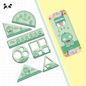 تصویر ست 8 تیکه گونیا و نقاله چوبی 