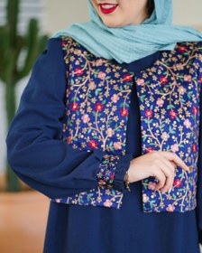 تصویر مانتو و جلیقه دو تیکه سوزن دوزی لینن مانتو جلیقه گلنار