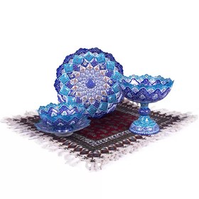 تصویر ست ظروف تزیینی نقاشی میناکاری صنایع دستی 