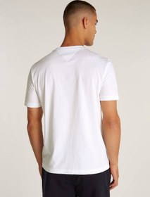 تصویر تی‌شرت راه‌راه مردانه با طراحی مرکزی - پنبه‌ای، سفید برند Tommy Hilfiger Men's Central Chest Striped T-shirt - Cotton, White