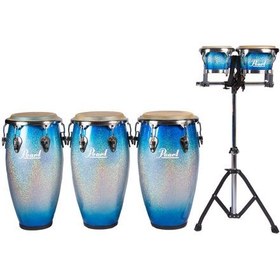 تصویر تومبا سه تايي با بانگو و پايه مدل Elite Fiberglass Congas 