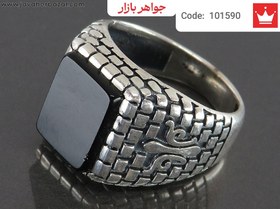 تصویر انگشتر نقره عقیق سیاه حداکثر تا سایز 50 بچه گانه کد 101590 