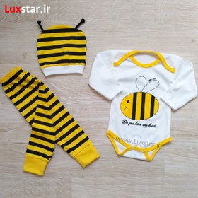 تصویر ست 3 تکه لباس نوزادی طرح زنبور سایز 1،2،3 ا baby clothes, bee design, 3 pcs baby clothes, bee design, 3 pcs