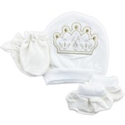 تصویر ست کلاه، دستکش و پاپوش نوزادی تاج Mother Baby baby hat set code:1027/1