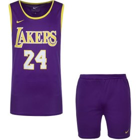 تصویر ست شورت و رکابی بسکتبال لیکرز بنفش کد 024 