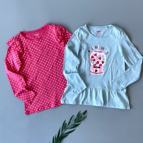 تصویر پک دو عددی بلوز دخترانه نخی برند لوپیلو مناسب 6 تا 8 سال Pack of two pieces of Lupilo brand cotton blouse for girls, suitable for 6 to 8 years