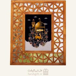 تصویر قاب فرش گره چینی ضامن آهو 