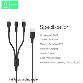 تصویر کابل تبدیل USB به لایتنینگ USB-C microUSB دنمن مدل MAX FOR 1 IN 3 PLUS طول 1 متر 