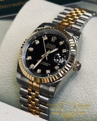 تصویر ساعت مچی رولکس های کپی دیت جاست دو رنگ طلایی صفحه مشکی ROLEX date just 